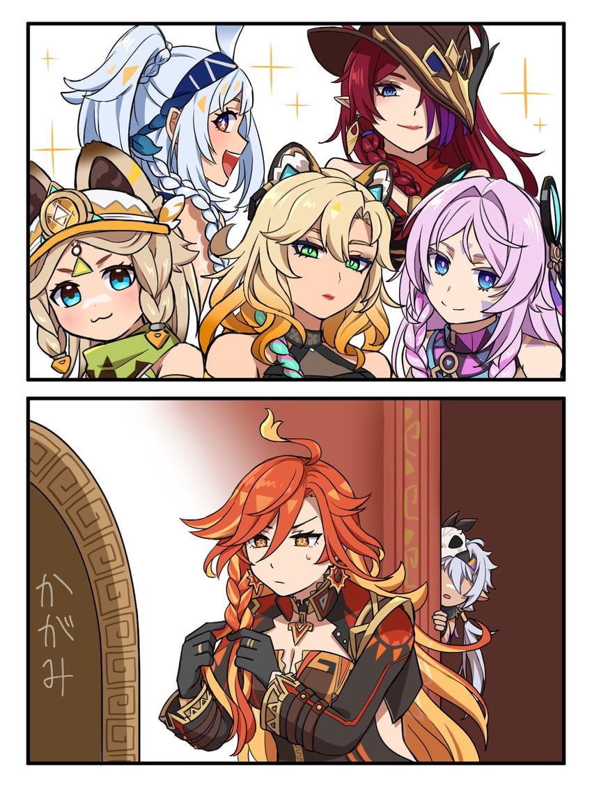 citlali, mavuika, mualani, xilonen, kachina, and 2 more (genshin impact) drawn by hanjuku1010