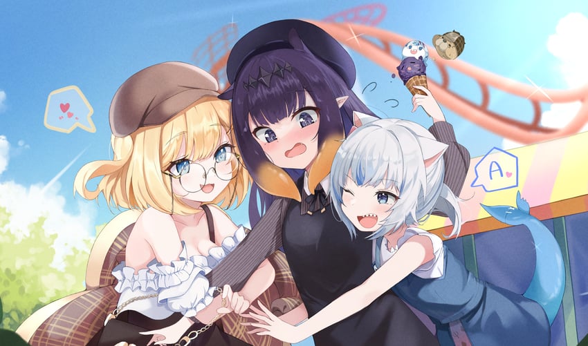 gawr gura, ninomae ina'nis, watson amelia, takodachi, bloop, and 1 more (hololive and 1 more) drawn by narizu_ishi