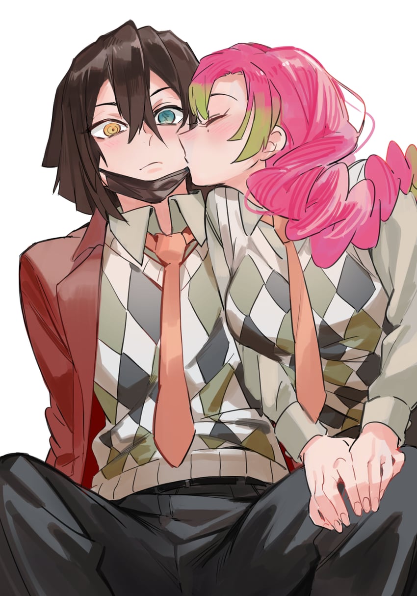 kanroji mitsuri and iguro obanai (kimetsu no yaiba) drawn by gwillarmy