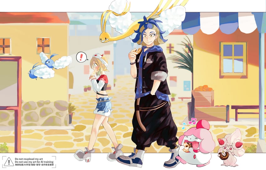 irida, altaria, alcremie, adaman, swablu, and 1 more (pokemon and 1 more) drawn by gomabu_(rirurutennsi)