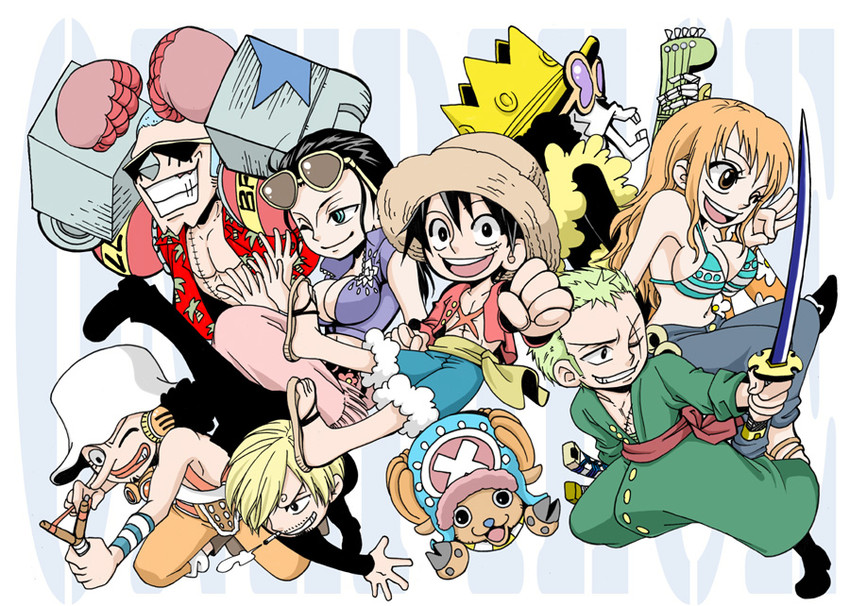 nami, monkey d. luffy, nico robin, roronoa zoro, sanji, and 4 more (one piece) drawn by chikaburo