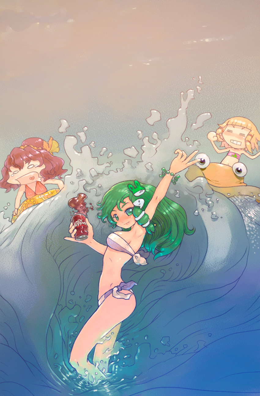 kochiya sanae, moriya suwako, yasaka kanako, and pyonta (touhou) drawn by yst