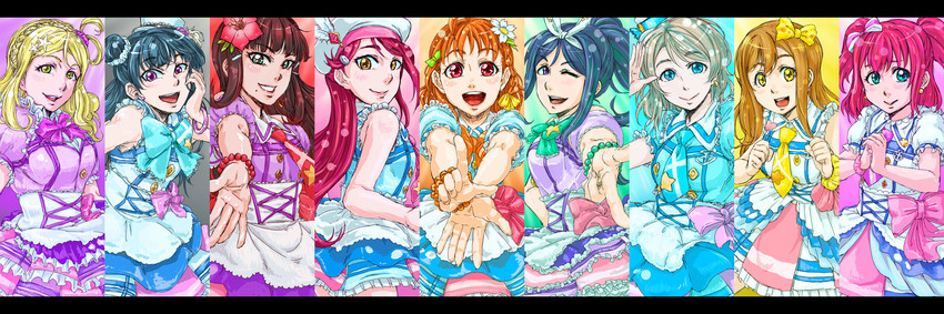 watanabe you, tsushima yoshiko, sakurauchi riko, takami chika, matsuura kanan, and 4 more (love live! and 1 more) drawn by koume-i