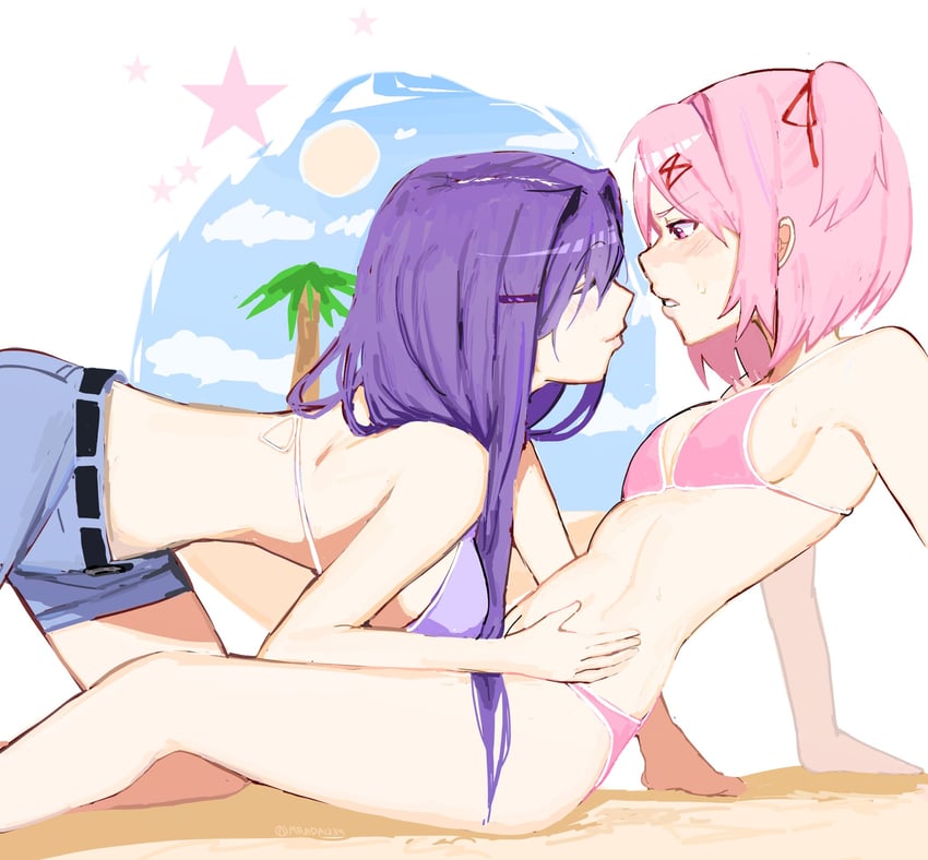 natsuki and yuri (doki doki literature club) drawn by misspinkb