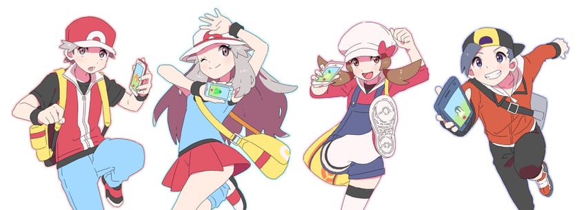 red, ethan, leaf, and lyra (pokemon and 2 more) drawn by pumpkinpan