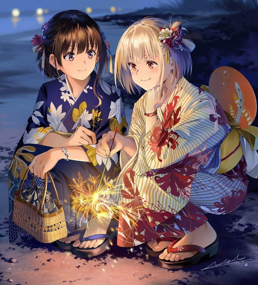 nishikigi chisato and inoue takina (lycoris recoil) drawn by neko_(yanshoujie)