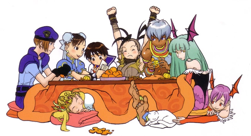 chun-li, morrigan aensland, lilith, kasugano sakura, jill valentine, and 4 more (street fighter and 4 more) drawn by nishimura_kinu