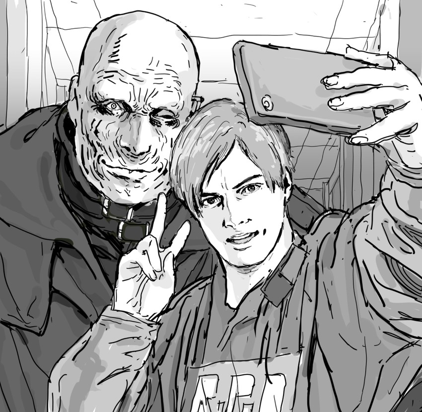 leon s. kennedy, mr. x, and tyrant (resident evil and 1 more) drawn by nobita_(makoto7060355)