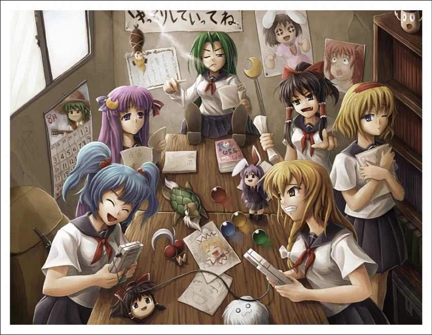 hakurei reimu, kirisame marisa, alice margatroid, cirno, patchouli knowledge, and 12 more (touhou) drawn by koto_tsubane
