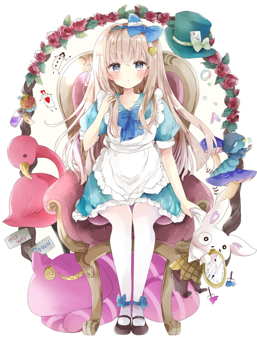 alice, white rabbit, cheshire cat, and caterpillar (alice's adventures in wonderland) drawn by tsukiyo_(skymint)