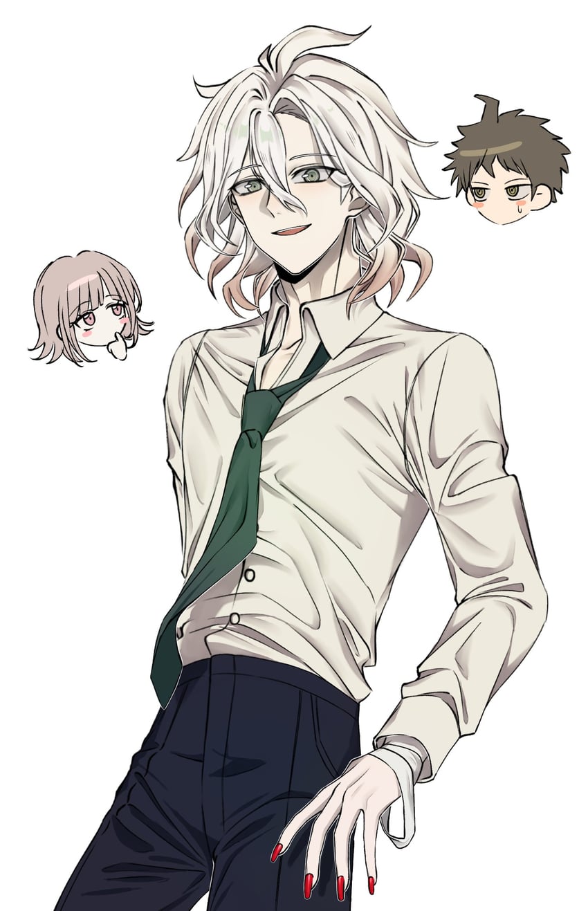 nanami chiaki, komaeda nagito, and hinata hajime (danganronpa and 1 more) drawn by jjigjjikk