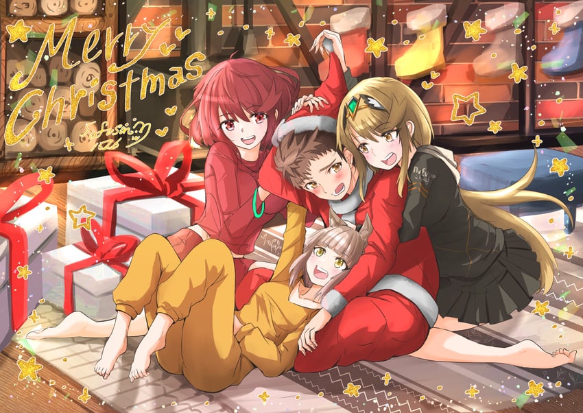 pyra, mythra, nia, and rex (xenoblade chronicles and 1 more) drawn by sofusan1526