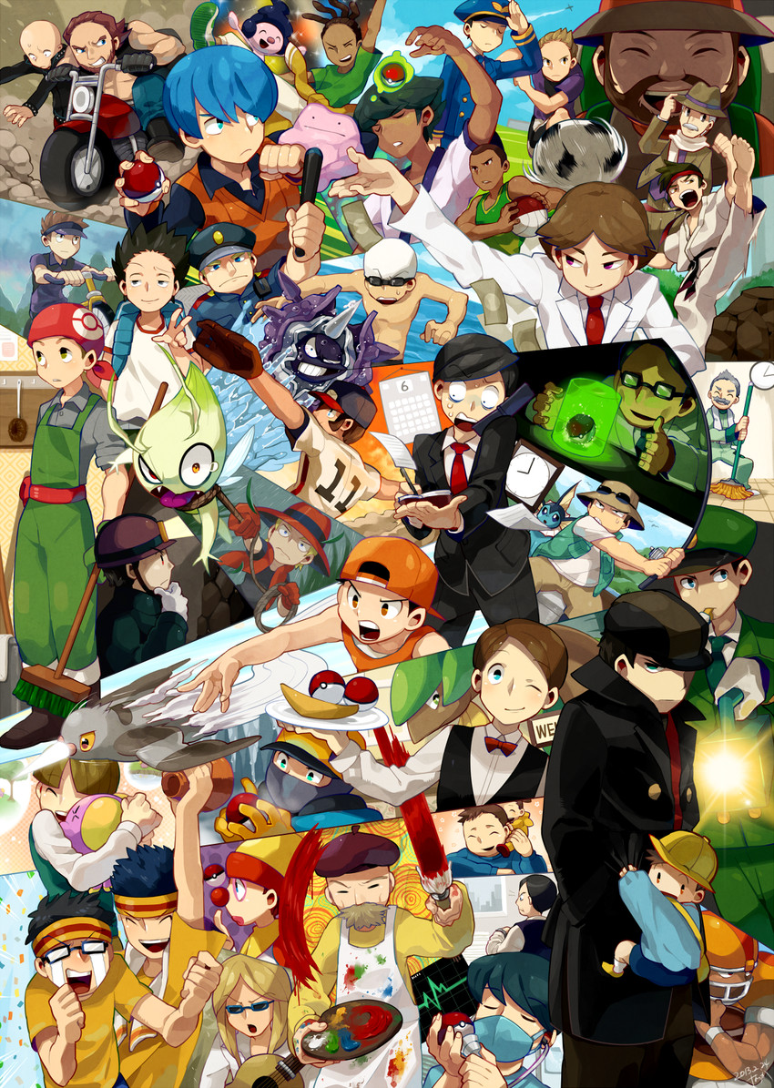 vaporeon, ditto, celebi, pidove, youngster, and 40 more (pokemon and 2 more) drawn by motojima_hakka