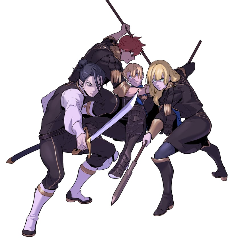 dimitri alexandre blaiddyd, ingrid brandl galatea, sylvain jose gautier, and felix hugo fraldarius (fire emblem and 1 more) drawn by redlhzz
