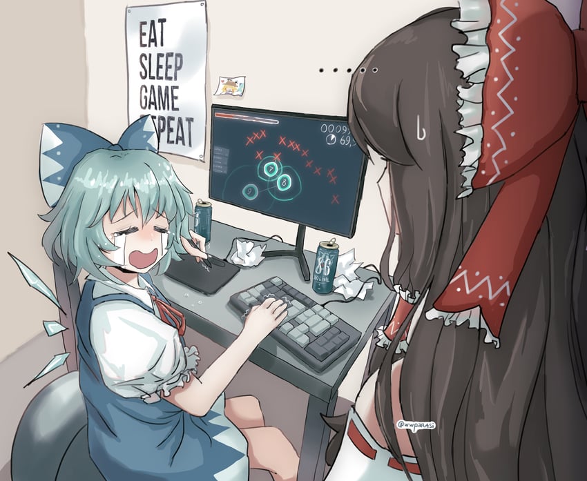 hakurei reimu, cirno, and moriya suwako (touhou and 1 more) drawn by wwparasi