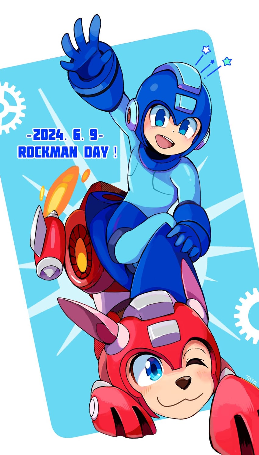 mega man and rush (mega man) drawn by teto_(y3832)