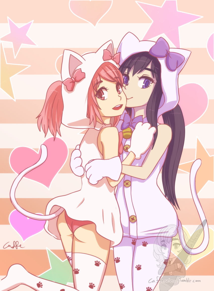 akemi homura and kaname madoka (mahou shoujo madoka magica) drawn by caffeccino