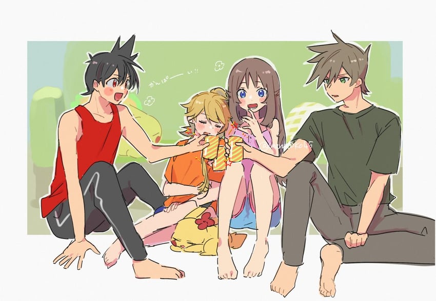 pikachu, red, blue oak, green, yellow, and 1 more (pokemon and 1 more) drawn by marutoko45
