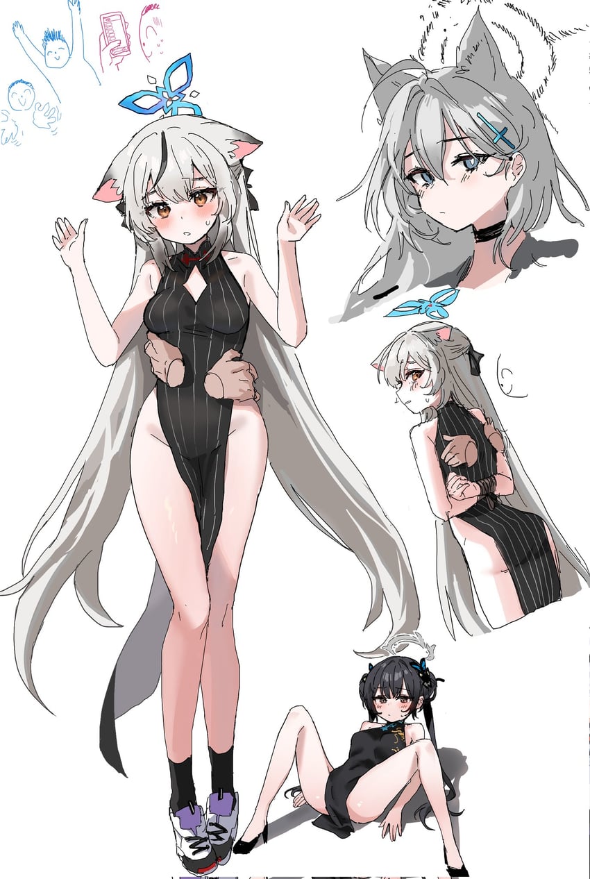 sensei, doodle sensei, shiroko, kisaki, shiroko terror, and 1 more (blue archive) drawn by danbal