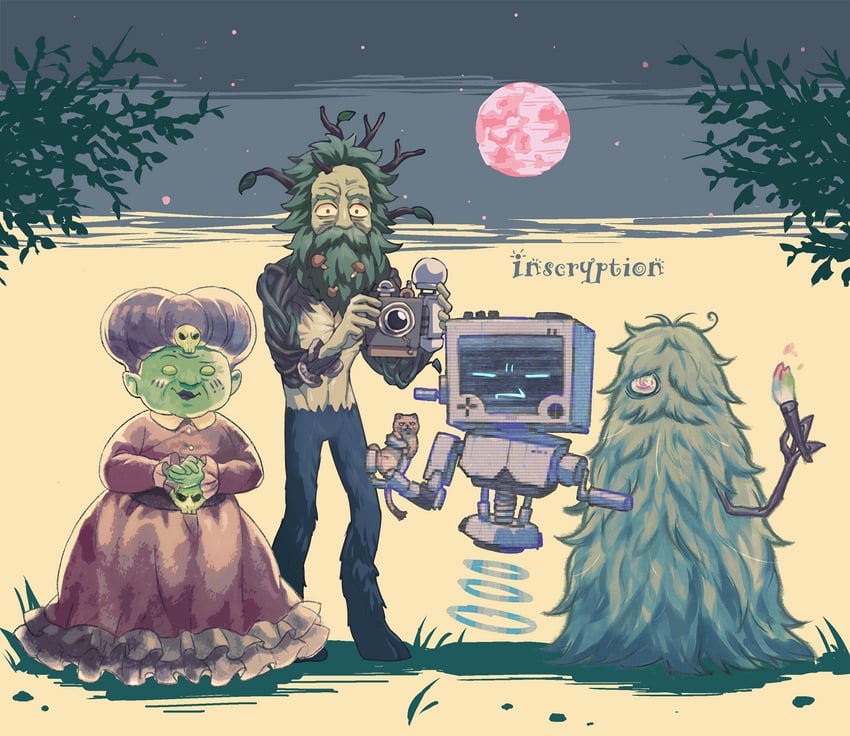 leshy, stoat, p03, magnificus, and grimora (inscryption) drawn by nashigawa