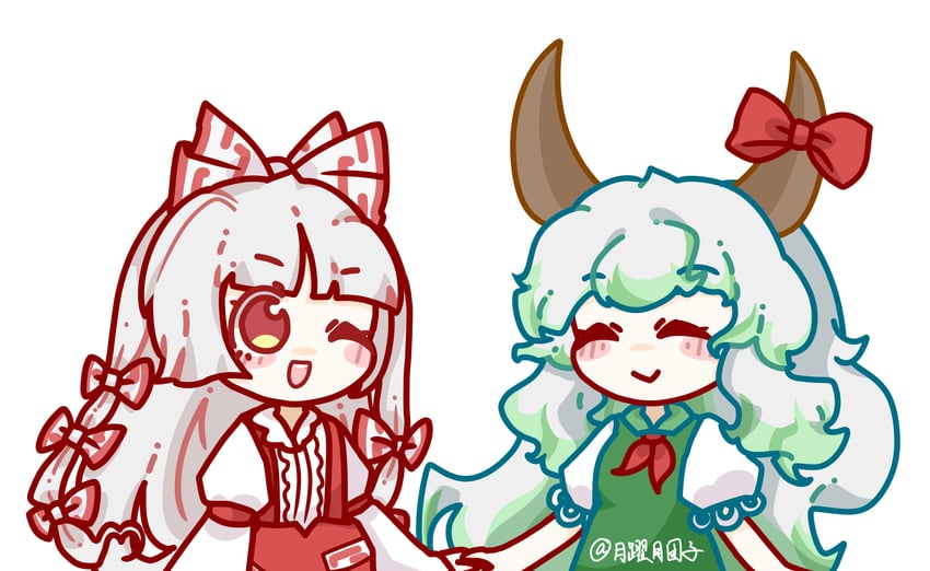 fujiwara no mokou, kamishirasawa keine, and ex-keine (touhou) drawn by getsuseimld