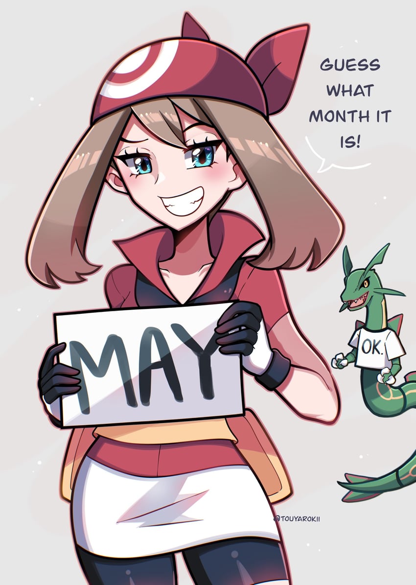 may and rayquaza (pokemon and 1 more) drawn by touyarokii