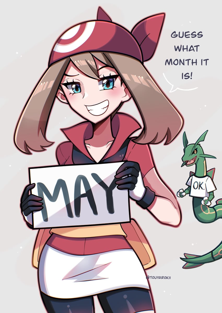 may and rayquaza (pokemon and 2 more) drawn by touyarokii