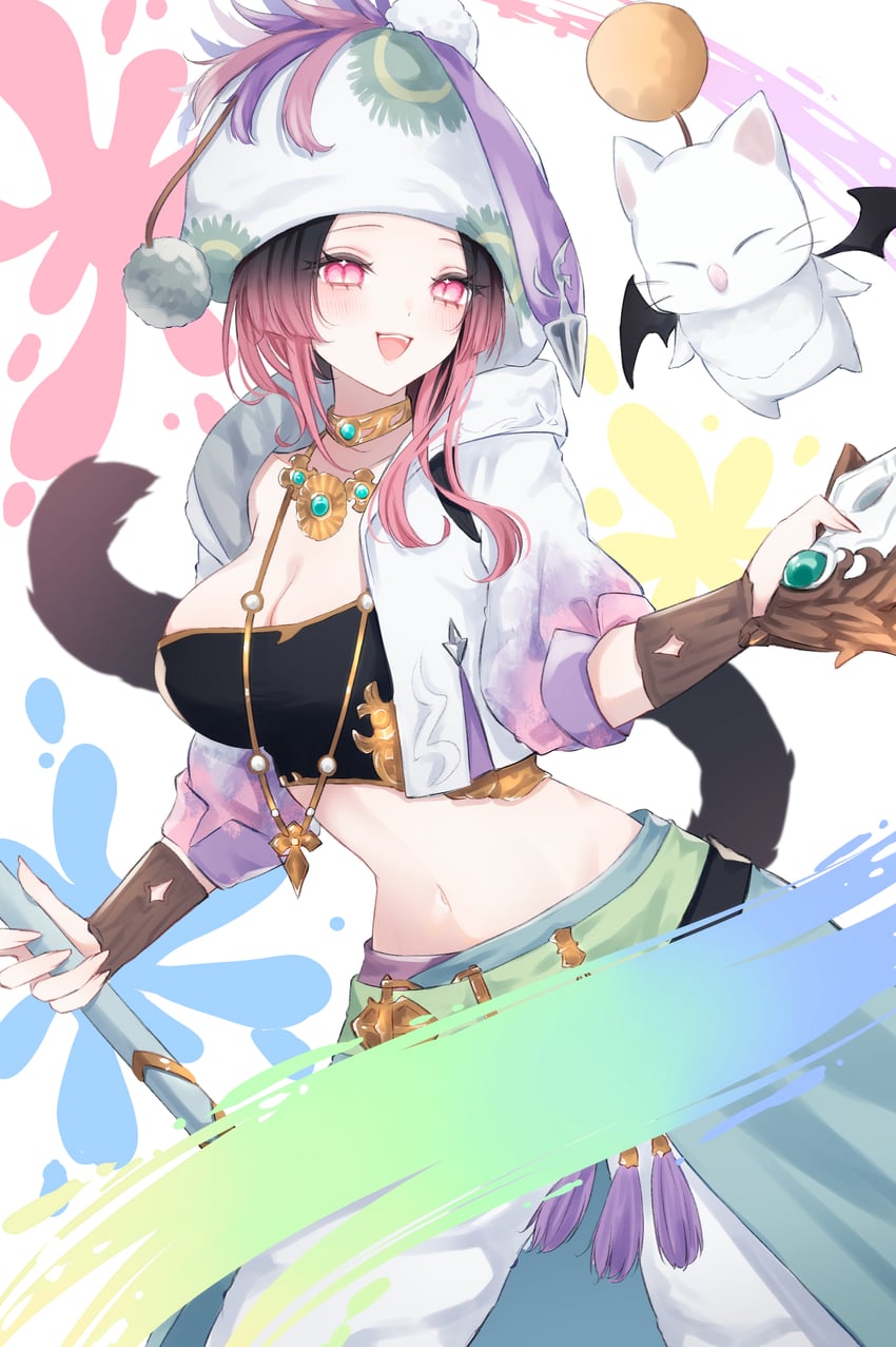 warrior of light, moogle, and pictomancer (final fantasy and 1 more) drawn by sana_(sanamaru_0w0)