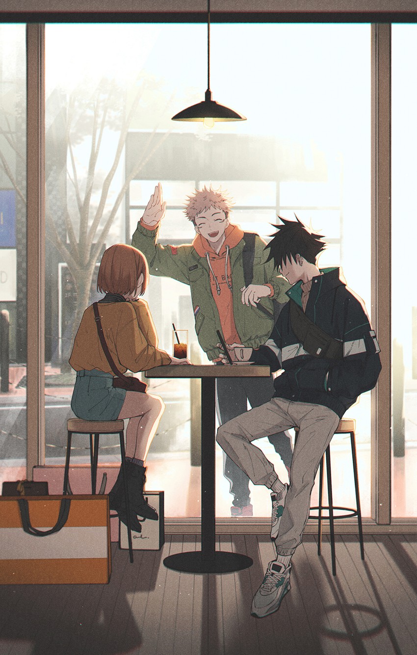 itadori yuuji, fushiguro megumi, and kugisaki nobara (jujutsu kaisen) drawn by nnh_7o7
