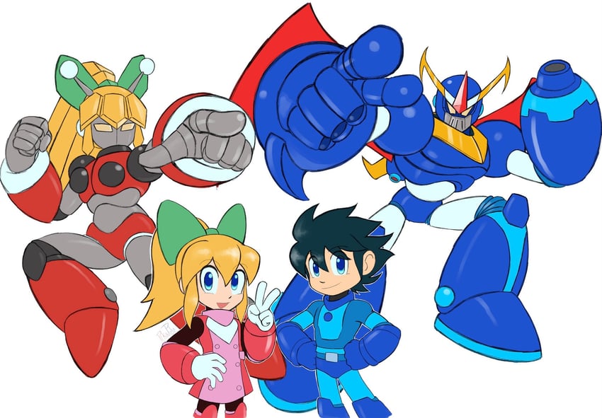 roll, mega man, hyper roll, and hyper mega man (mega man and 1 more) drawn by pikapulu