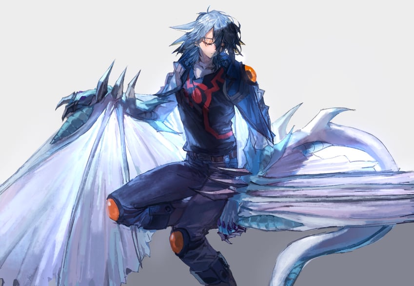 fudo yusei and stardust dragon (yu-gi-oh! and 1 more) drawn by momentcorefly