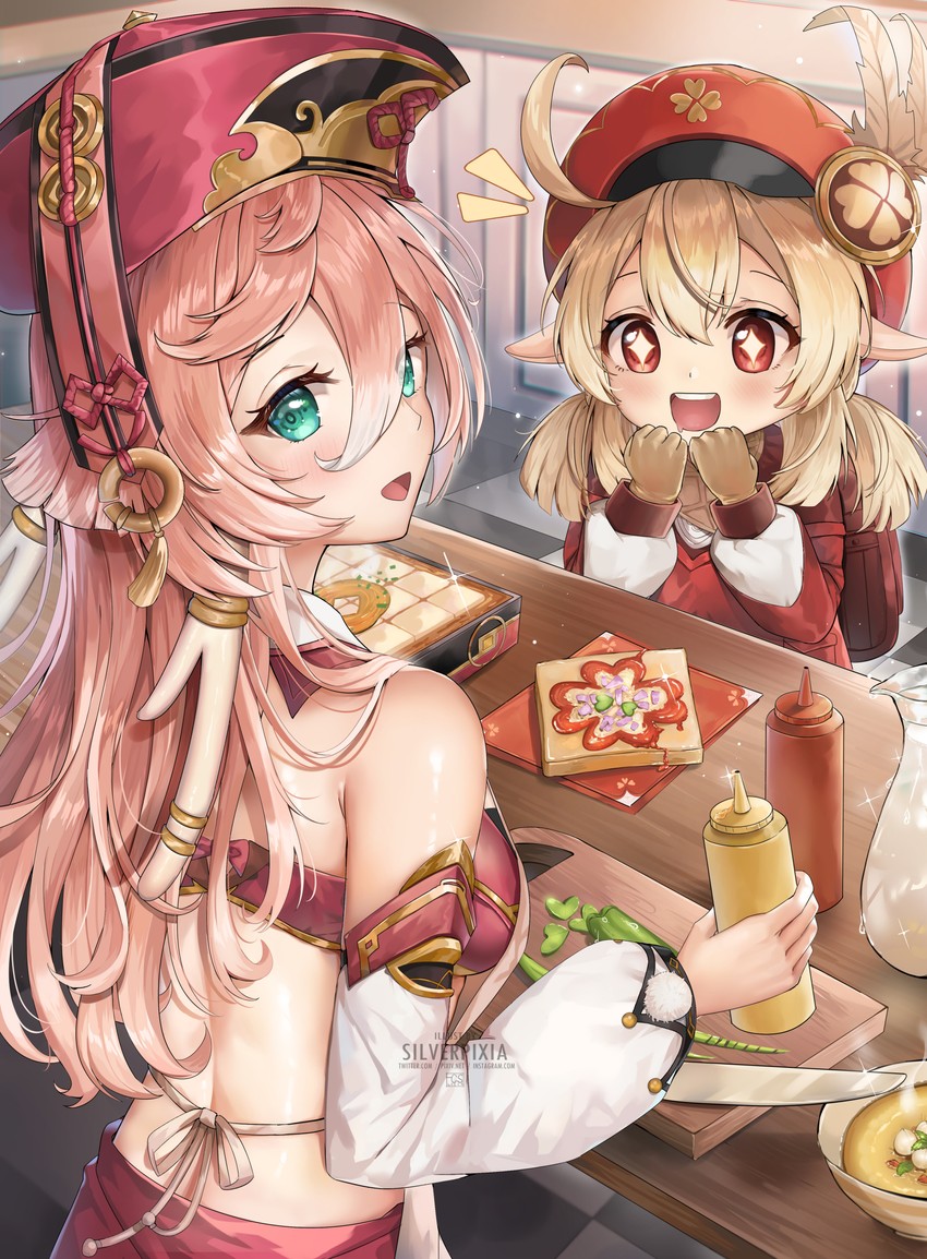 klee and yanfei (genshin impact) drawn by silverpixia