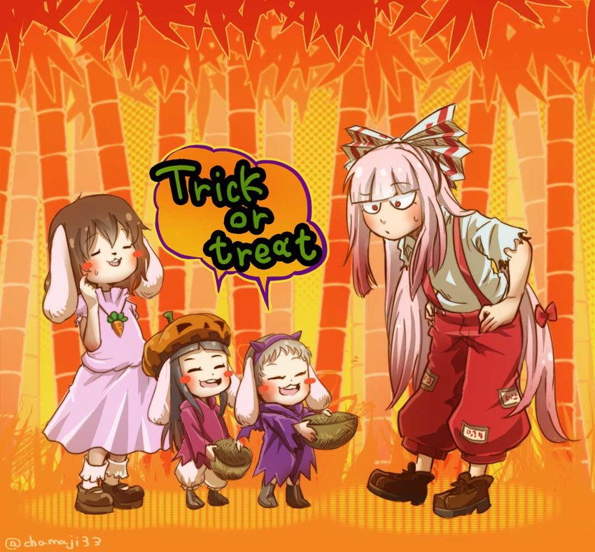 fujiwara no mokou, inaba tewi, and inaba mob (touhou) drawn by chamaji