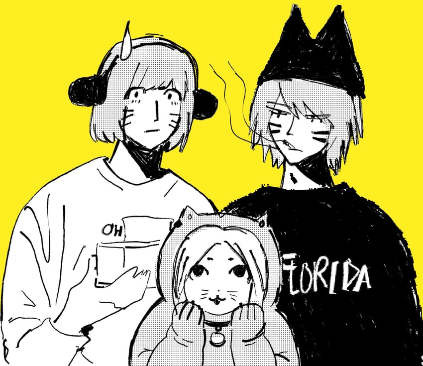 nyon, nyen, and kitty carpet (randal's friends) drawn by 97ttwwaazz