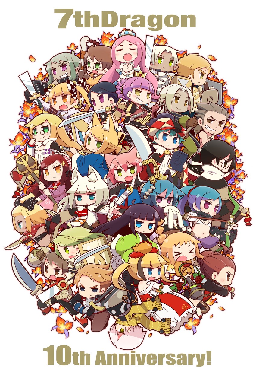 fighter, harukara, samurai, princess, momomeno, and 30 more (7th dragon) drawn by naga_u