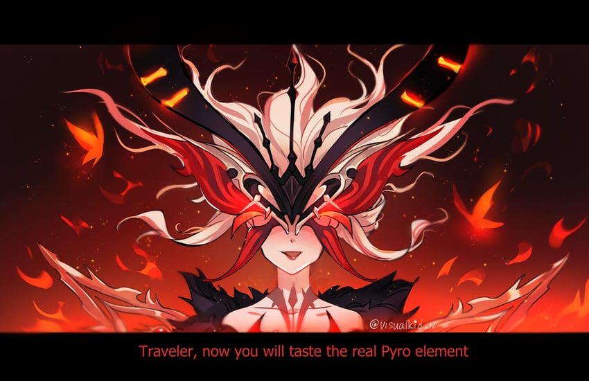 crimson lotus moth and signora (genshin impact) drawn by visualkid_n