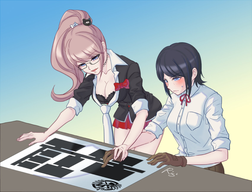 enoshima junko and ikusaba mukuro (danganronpa and 1 more) drawn by rissu