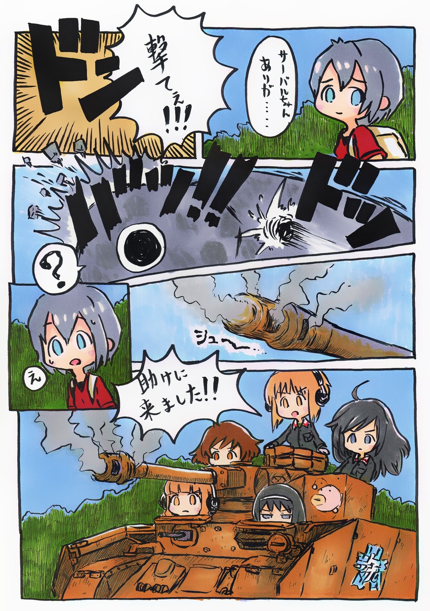 nishizumi miho, kaban, akiyama yukari, takebe saori, reizei mako, and 2 more (girls und panzer and 1 more) drawn by shiroyon