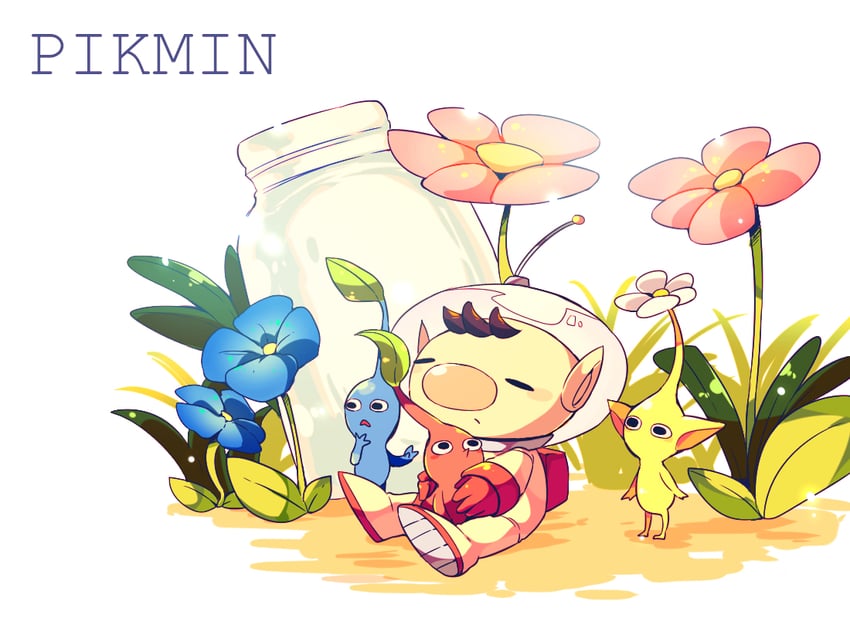 red pikmin, olimar, yellow pikmin, and blue pikmin (pikmin) drawn by shirushiki