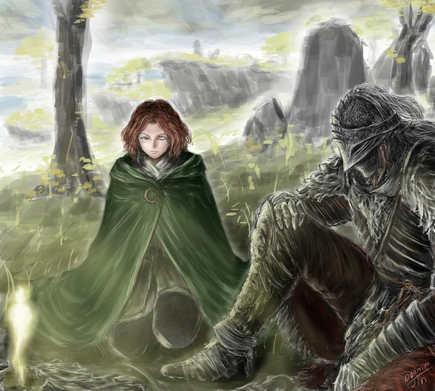 tarnished, melina, and bloody wolf (elden ring) drawn by ogamiya_jin