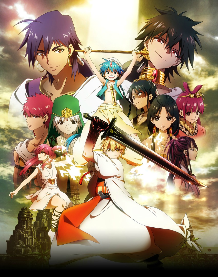 morgiana, aladdin, alibaba saluja, judal, ren kougyoku, and 5 more (magi the labyrinth of magic)