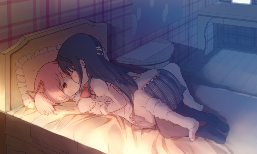 akemi homura and kaname madoka (mahou shoujo madoka magica) drawn by samidare_(hoshi)