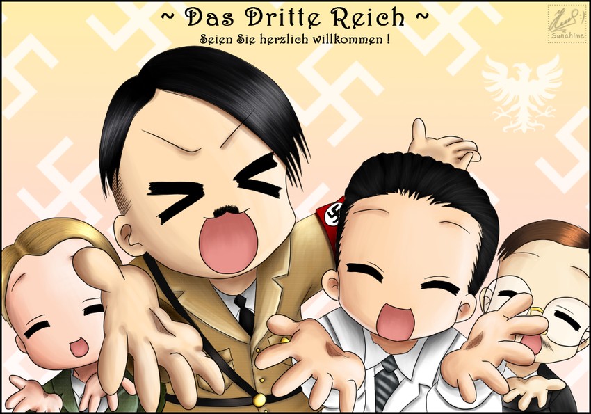 adolf hitler, hermann wilhelm goering, heinrich luitpold himmler, and joseph goebbels (real life and 1 more) drawn by sunahime