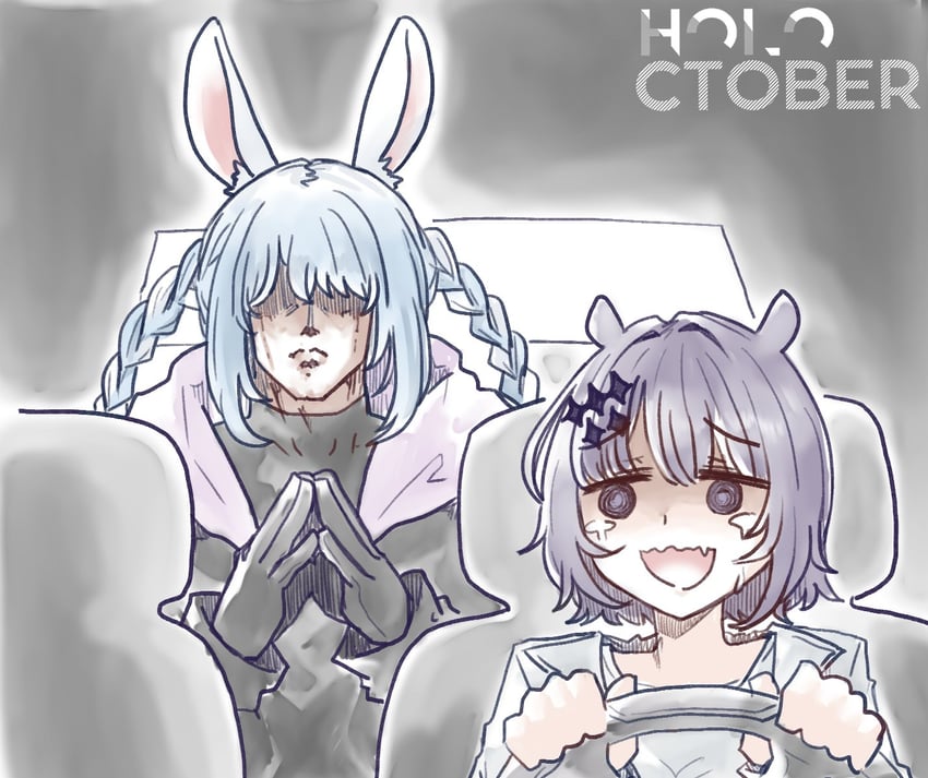 usada pekora and ninomae ina'nis (hololive and 4 more) drawn by orakuru_(oracle_art)