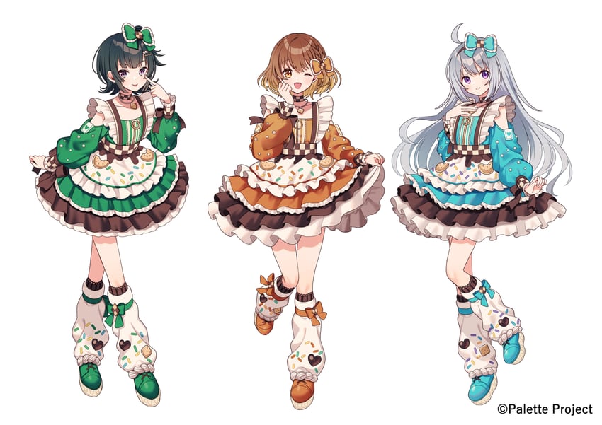 akatsuki clara, kanaru hanon, and tokiwa kaname (palette project) drawn by amagi_hana