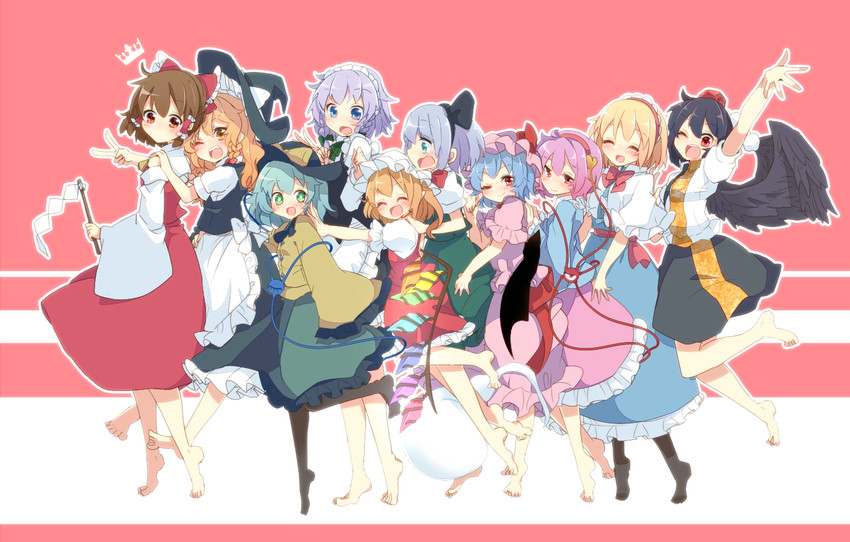 hakurei reimu, kirisame marisa, remilia scarlet, flandre scarlet, izayoi sakuya, and 5 more (touhou) drawn by aoi_(annbi)
