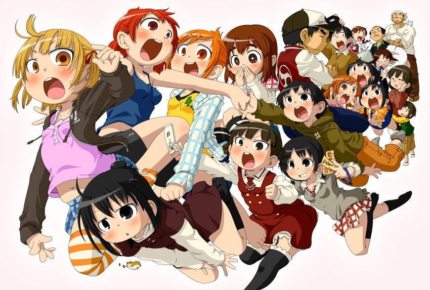 marui mitsuba, marui hitoha, marui futaba, sugisaki miku, miyashita, and 13 more (mitsudomoe) drawn by toshi_(anime_coloring)