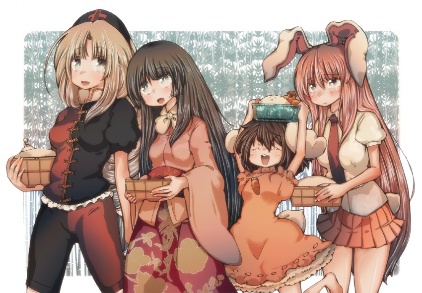 reisen udongein inaba, houraisan kaguya, mystia lorelei, inaba tewi, and yagokoro eirin (touhou) drawn by cream_(nipakupa)