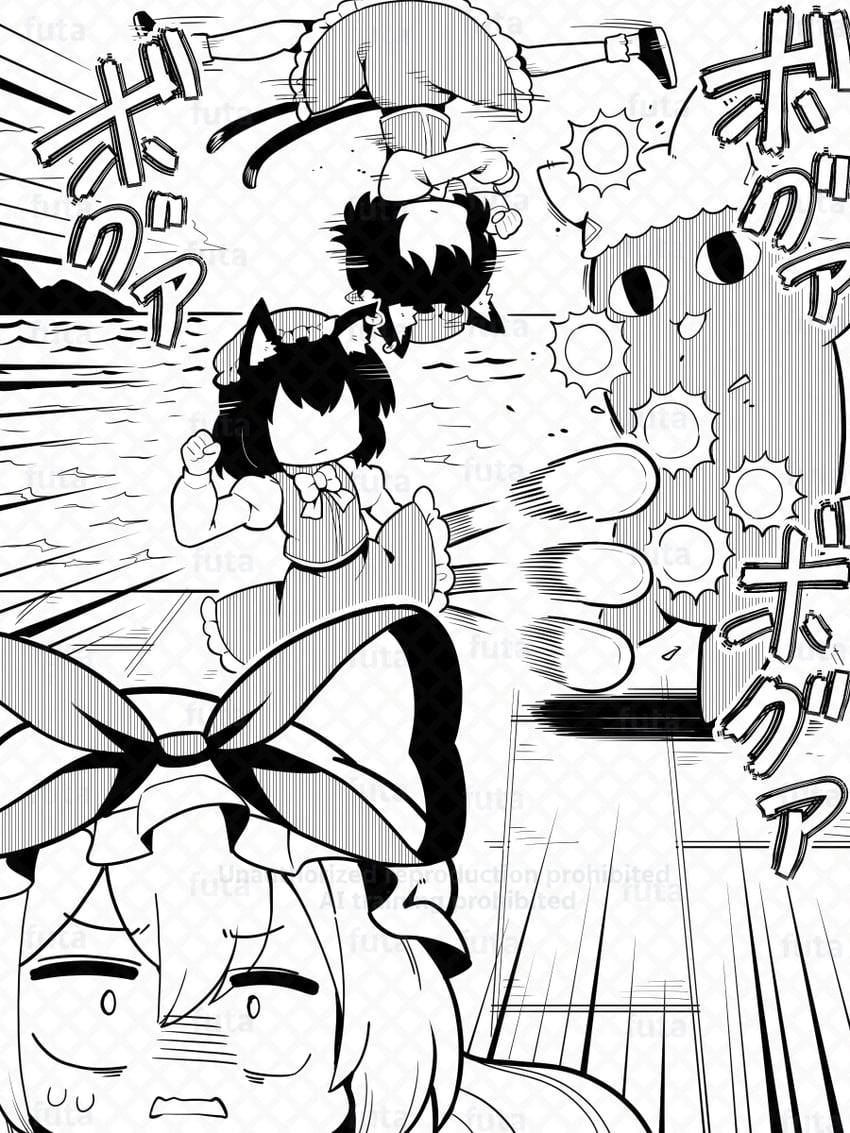 yakumo yukari, yakumo ran, chen, and mihama chiyo's father (touhou and 2 more) drawn by futa_(nabezoko)