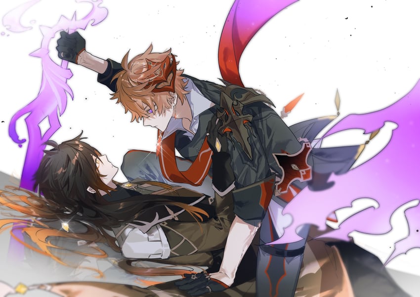 zhongli and tartaglia (genshin impact) drawn by mint_(745567892)